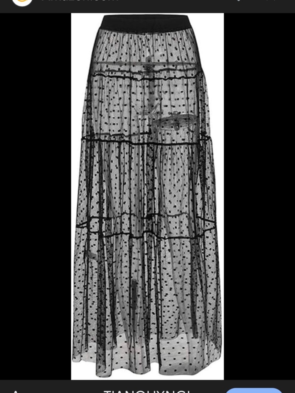 Amazon Black Sheer Polka Dot Maxi Skirt